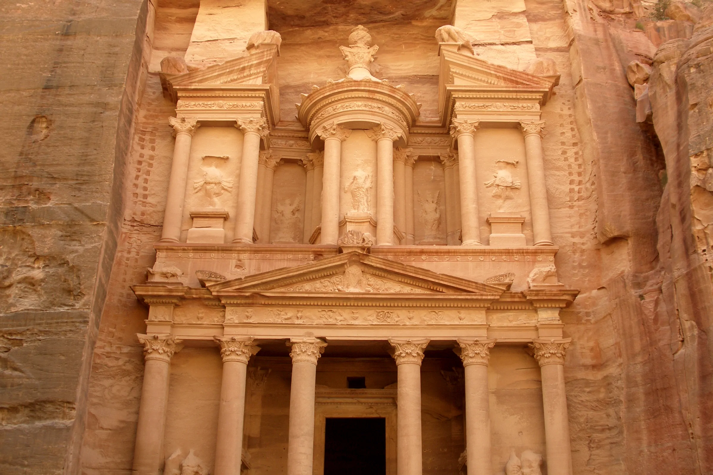 The rock-cut facade of Al-Khazneh, the Treasury, in Petra